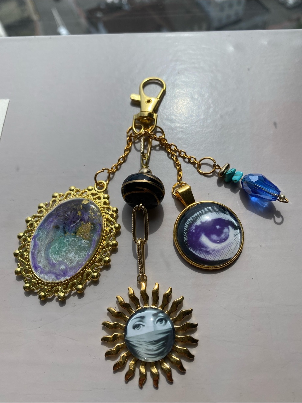 ✨Fornasetti Style Gold Bag Charm Purse Keychain Italian Art Face Motif Y2K Art